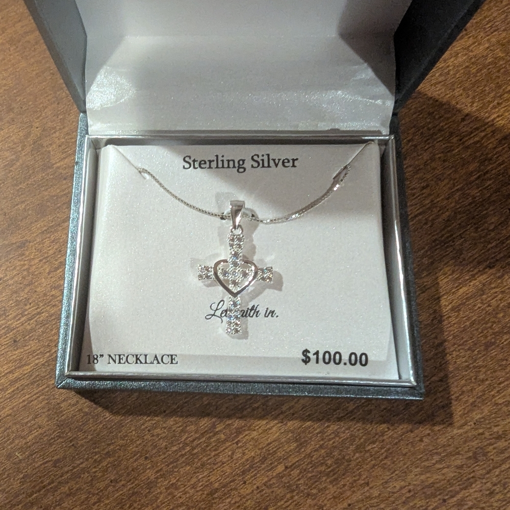 Sterling Silver Necklace with‎ Heart Pendant and Crystal Accents